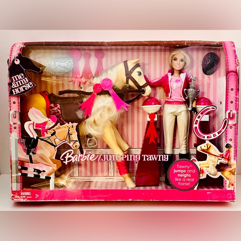 RARE VTG Barbie Jumping Tawny Horse and Doll Playset